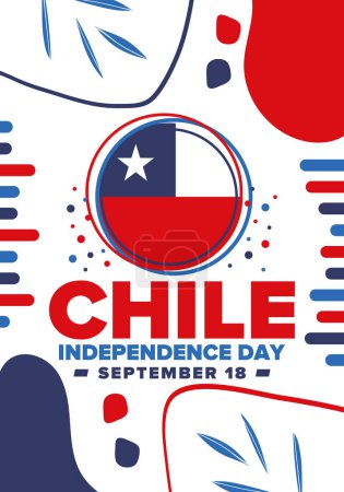 Jour de l'indépendance du Chili. Joyeuses fêtes nationales Fiestas Patrias. Journée de la liberté. Célébrez chaque année le 18 septembre. Drapeau Chili. Design patriotique chilien. Affiche, carte, bannière, modèle, fond. Vecteur
