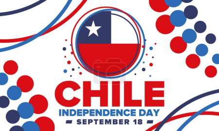 Jour de l'indépendance du Chili. Joyeuses fêtes nationales Fiestas Patrias. Journée de la liberté. Célébrez chaque année le 18 septembre. Drapeau Chili. Design patriotique chilien. Affiche, carte, bannière, modèle, fond. Vecteur
