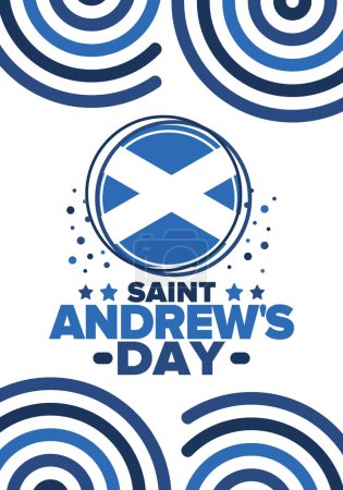 Illustration for Saint Andrew's Day in Scotland. National day in Scotland. Happy holiday Andermas, celebrated annual in November 30. Scottish flag. Patriotic elements. Poster, card, banner and background. Vector - Royalty Free Image