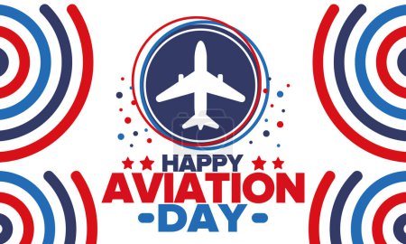 National Aviation Day in United States. Holiday, celebrated annual in August 19. Design with airplane and american flag. Patriotic element. Poster, greeting card, banner and background. Vector