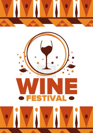 Illustration for Wine Festival. For wine lovers. Wine tasting. Event for professionals in the wine industry. Winery, restaurants and bars. Trainings and master class for sommelier. Wineglass. Vector illustration - Royalty Free Image