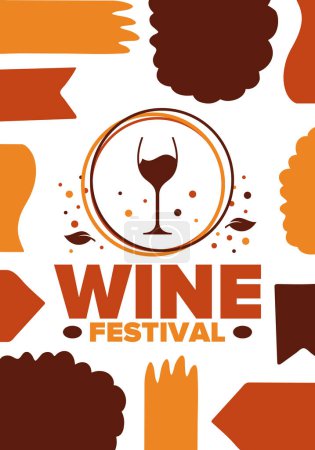 Illustration for Wine Festival. For wine lovers. Wine tasting. Event for professionals in the wine industry. Winery, restaurants and bars. Trainings and master class for sommelier. Wineglass. Vector illustration - Royalty Free Image