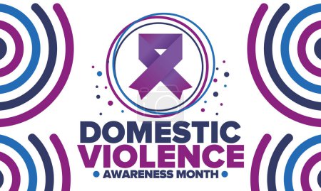 Illustration for Domestic Violence Awareness Month in October. Celebrate annual in United States. Awareness purple ribbon. Day of Unity. Prevention campaign. Stop women abuse. Poster, banner and background. Vector - Royalty Free Image