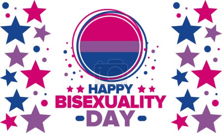 Téléchargez les illustrations : Joyeuse Journée de la Bisexualité. Journée de la fierté et de la visibilité bisexuelles. Drapeau bisexuel. Je sors. Célébré chaque année le 23 septembre. Festival et défilé. Affiche, carte, bannière, modèle, fond. Vecteur - en licence libre de droit