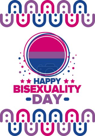 Téléchargez les illustrations : Joyeuse Journée de la Bisexualité. Journée de la fierté et de la visibilité bisexuelles. Drapeau bisexuel. Je sors. Célébré chaque année le 23 septembre. Festival et défilé. Affiche, carte, bannière, modèle, fond. Vecteur - en licence libre de droit