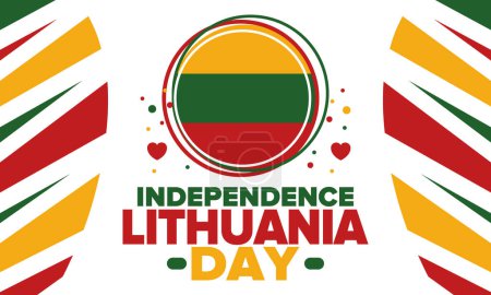 Téléchargez les illustrations : Lituanie Jour de l'indépendance. Joyeuses vacances, célébrées chaque année. Pavillon lituanien. Lituanie indépendance et liberté. Pays baltes. Affiche patriotique. Design festif et parade. Illustration vectorielle - en licence libre de droit