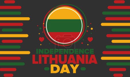 Téléchargez les illustrations : Lituanie Jour de l'indépendance. Joyeuses vacances, célébrées chaque année. Pavillon lituanien. Lituanie indépendance et liberté. Pays baltes. Affiche patriotique. Design festif et parade. Illustration vectorielle - en licence libre de droit