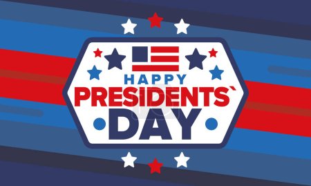Illustration for Happy Presidents day in United States. Washington's Birthday. Federal holiday in America. Celebrated in February. Patriotic american elements. Poster, banner and background. Vector illustration - Royalty Free Image