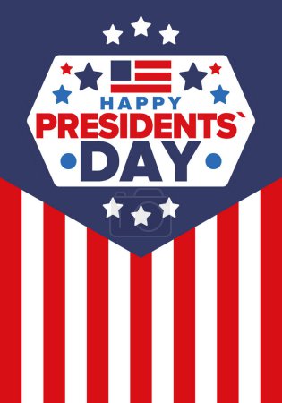 Illustration for Happy Presidents day in United States. Washington's Birthday. Federal holiday in America. Celebrated in February. Patriotic american elements. Poster, banner and background. Vector illustration - Royalty Free Image