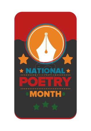 National Poetry Month in April. Poster with handwritten lettering. Poetry Festival in the United States and Canada. Literary events and celebration. Greeting card, invitation, banner or background