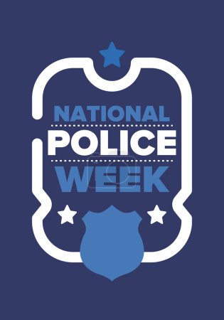 Illustration for National Police Week in May. Celebrated annual in United States. In honor of the police hero. Police badge and patriotic elements. Officers Memorial Day. Poster, card, banner. Vector illustration - Royalty Free Image