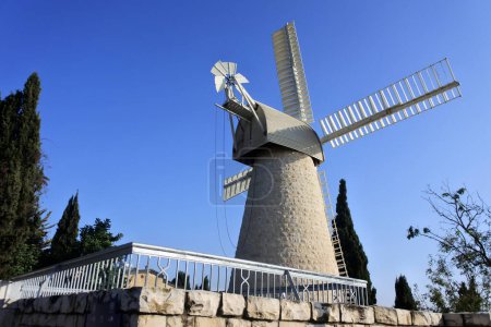 Photo for Montefiore Windmill at Yemin Moshe a historic neighborhood in Jerusalem, Israel overlooking the Old City. - Royalty Free Image