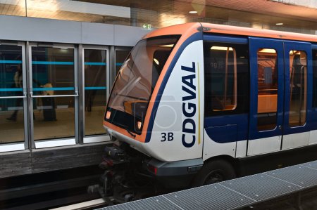 Photo for PARIS - NOV 30 2022:CDGVAL Airport shuttle train in Paris, France. CDGVal is a free automatic shuttle between terminals of Paris-CDG (Charles De Gaulle) airport. - Royalty Free Image