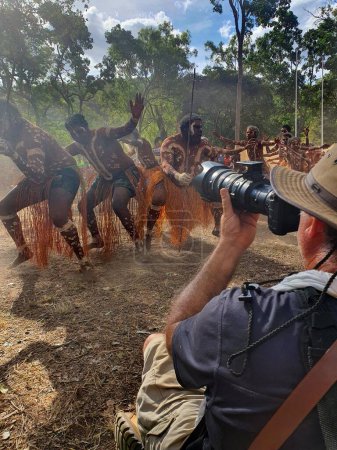Photo for LAURA,QLD - JULY 08 2023:Travel photographer photograph Aboriginal Australians Ceremonial dance. Travel photography is documentation of an area's landscape, people, cultures, customs, and history. - Royalty Free Image