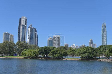 Photo for Landscape view of Nerang river against Surfers Paradise skyline the Gold Coast's entertainment and tourism centre. - Royalty Free Image