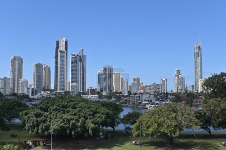Photo for Aerial landscape view of Nerang River and Surfers Paradise skyline the Gold Coast's entertainment and tourism centre. - Royalty Free Image