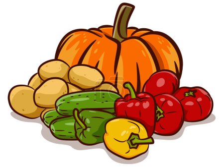 Illustration for Illustration of fresh vegetables in a pile. Isolated on white background. Illustration on the theme of the harvest - Royalty Free Image
