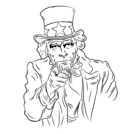 Illustration for An illustration of Uncle Sam pointing his finger at us. Isolated on a white background - Royalty Free Image