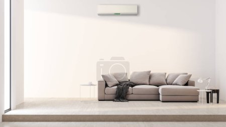 Photo for Large luxury modern bright interiors living room with air conditioning mockup illustration 3D rendering - Royalty Free Image