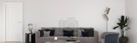 Téléchargez les photos : Grand luxe moderne intérieurs lumineux salon maquette illustration bannière rendu 3D ordinateur image générée numériquement - en image libre de droit