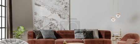 Photo for Large luxury modern bright interiors Living room mockup banner illustration 3D rendering computer digitally generated image - Royalty Free Image
