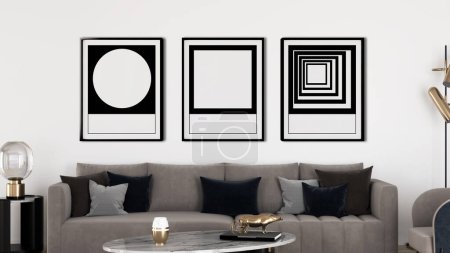 Téléchargez les photos : Grand luxe moderne lumineux intérieur maison Salon maquette bannière vintage illustration rendu 3D - en image libre de droit