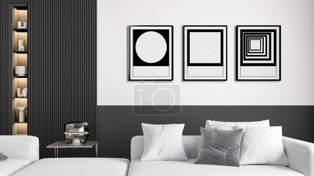 Photo for Large luxury modern bright interiors home Living room mockup banner vintage illustration 3D rendering - Royalty Free Image