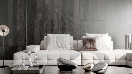 Téléchargez les photos : Grand luxe moderne lumineux intérieur maison Salon maquette bannière vintage illustration rendu 3D - en image libre de droit