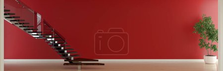 Foto de Ilustración moderna 3d Banner Relajante y cómodo Salón moderno con sofás Sillones Ventanas Alfombras Mesas de café Cortinas y librerías - Imagen libre de derechos