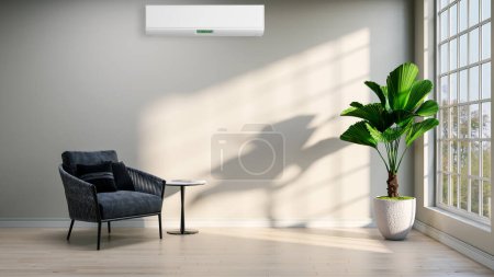 Photo for Large luxury modern bright interiors living room with air conditioning mockup illustration 3D rendering - Royalty Free Image