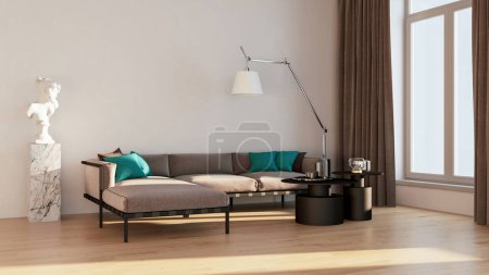 Photo for Large luxury modern bright interiors Living room mockup banner illustration 3D rendering computer digitally generated image - Royalty Free Image
