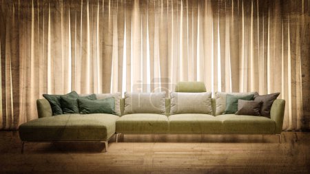 Photo for Large luxury modern bright interiors home Living room mockup banner vintage illustration 3D rendering - Royalty Free Image