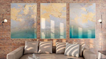Photo for Large luxury modern bright interiors Living room mockup illustration 3D rendering computer digitally generated image - Royalty Free Image