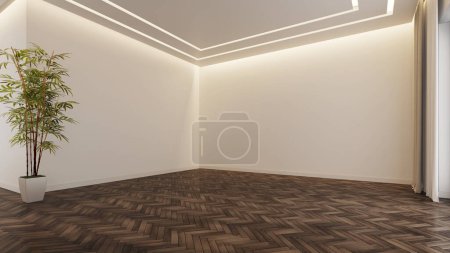 Foto de Amplios interiores luminosos modernos de lujo Ilustración de maqueta de sala de estar Imagen generada digitalmente por computadora de renderizado 3D, planta de manguera mínima para el hogar - Imagen libre de derechos
