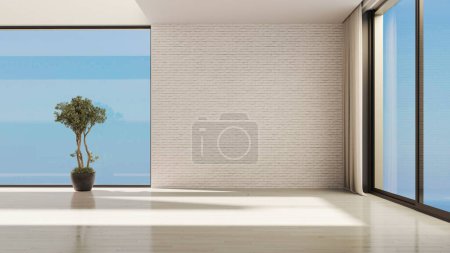 Téléchargez les photos : Grand luxe moderne intérieur lumineux Salon maquette illustration rendu 3D image générée numériquement, plante de tuyau minimal à la maison - en image libre de droit