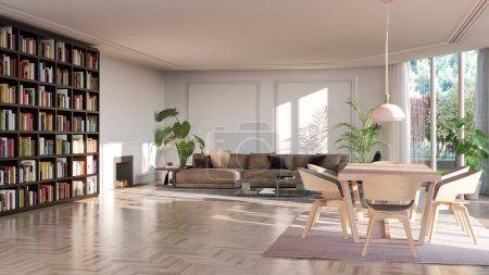 Photo for Large luxury modern bright interiors Living room mockup illustration 3D rendering image - Royalty Free Image
