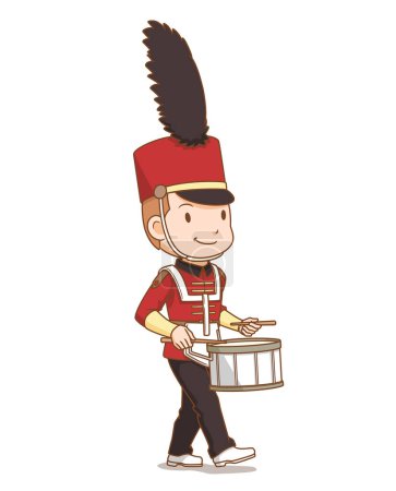 Ilustración de Cartoon character of marching band snare drum player. - Imagen libre de derechos