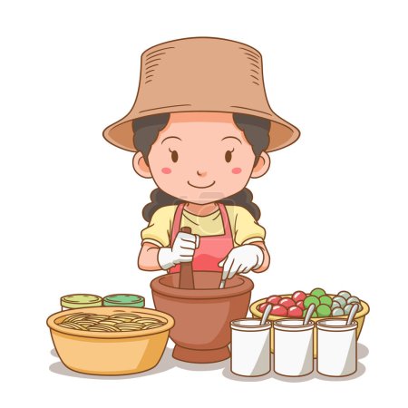 Illustration for Cartoon character of Somtum seller. - Royalty Free Image