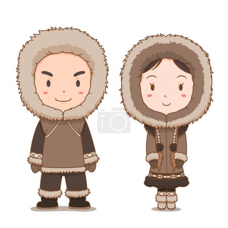 Téléchargez les illustrations : Cute couple of Eskimo in traditional costume. - en licence libre de droit