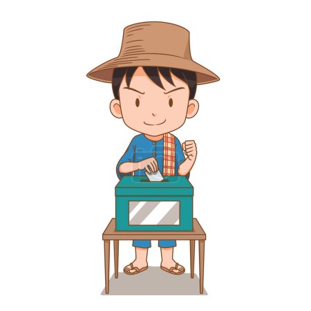 Illustration for Cartoon character of a farmer casting a ballot. - Royalty Free Image