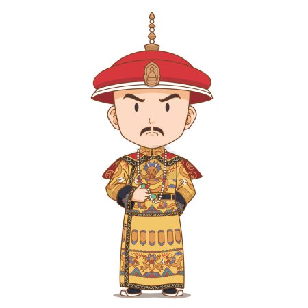 Ilustración de Personaje de dibujos animados del emperador de la dinastía Qing de China. - Imagen libre de derechos