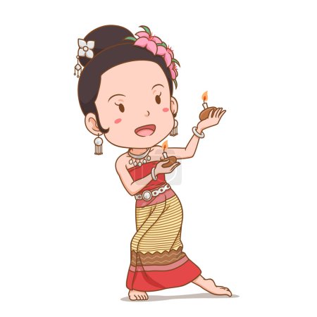 Téléchargez les illustrations : Personnage de bande dessinée de danseuse traditionnelle thaïlandaise. Phang danse du nord de la Thaïlande. - en licence libre de droit