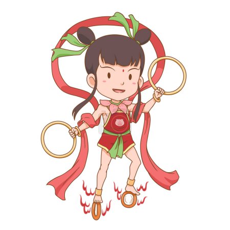 Ilustración de Personaje de dibujos animados de Nezha, dios chino de la protección. - Imagen libre de derechos