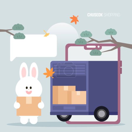 Illustration for Full Moon Rabbit Gradient Chuseok Shopping - Royalty Free Image