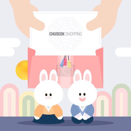 Illustration for Full Moon Rabbit Gradient Chuseok Shopping - Royalty Free Image