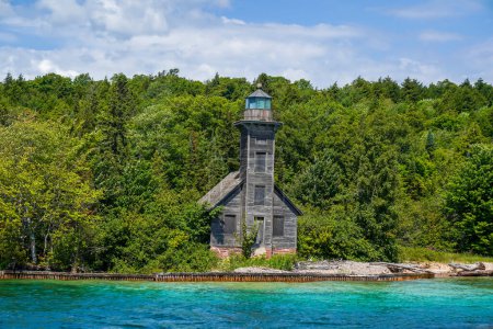 Photo for The Grand Island East Channel Light is a lighthouse located just north of Munising, Michigan. Constructed of wood, the light first opened for service in 1868 - Royalty Free Image