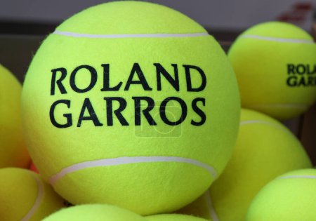 Photo for PARIS, FRANCE - MAY 28, 2015: Babolat Roland Garros tennis ball at Le Stade Roland Garros in Paris, France. Babolat is an Official Partner of the tournament and provides racquets and balls - Royalty Free Image