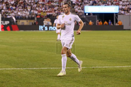 Foto de EAST RUTHERFORD, NJ - JULY 26, 2019: Gareth Bale of Real Madrid #11 in action during match against Atletico de Madrid in the 2018 International Champions Cup at MetLife stadium. Real Madrid lost 3-7 - Imagen libre de derechos