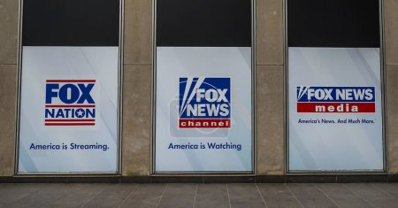 Photo for NEW YORK - MAY 4 , 2023: Fox News Channel at the News Corporation headquarters building in New York City. Fox Corporation is a publicly traded American multinational mass media company operated and controlled by media mogul Rupert Murdoch - Royalty Free Image