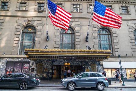Photo for NEW YORK - MAY 23, 2023: New York City's new migrant welcome center at the former four-star Roosevelt Hotel in Midtown Manhattan. It opened to accommodate an anticipated influx of asylum seekers - Royalty Free Image